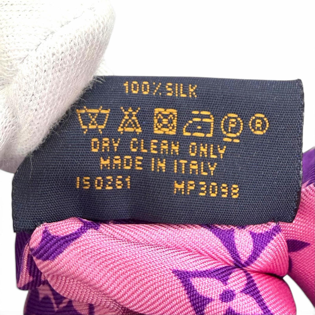 極美品△LOUIS VUITTON ルイヴィトン MP3098 シルク100% LVサークル モノグラム シュシュ 2点セット ヘアアクセサリー シルバー金具 伊製