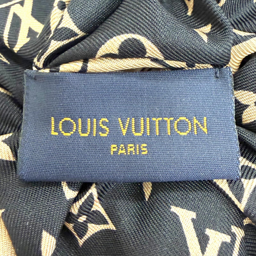極美品△LOUIS VUITTON ルイヴィトン MP3098 シルク100% LVサークル モノグラム シュシュ 2点セット ヘアアクセサリー シルバー金具 伊製
