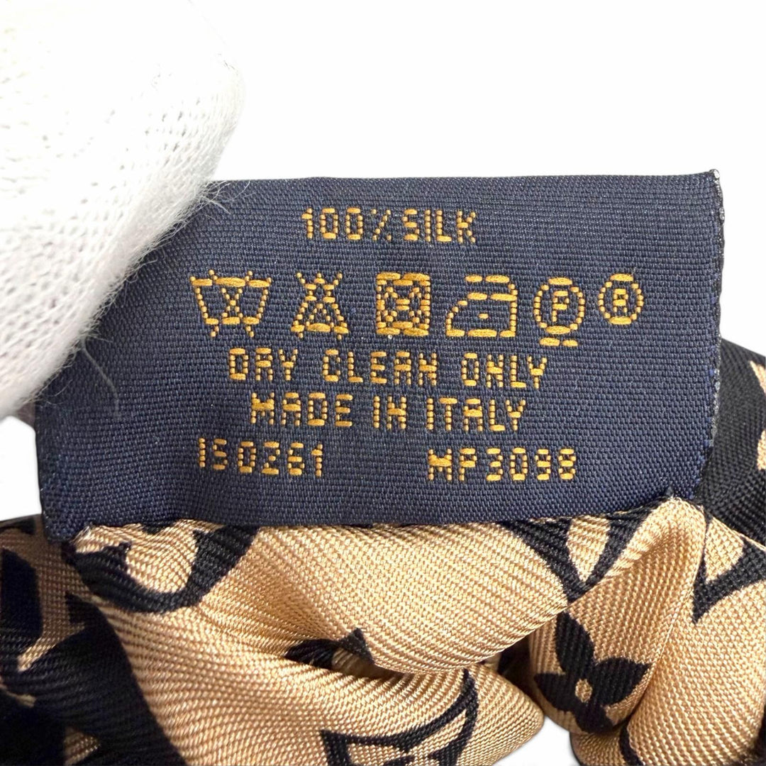 極美品△LOUIS VUITTON ルイヴィトン MP3098 シルク100% LVサークル モノグラム シュシュ 2点セット ヘアアクセサリー シルバー金具 伊製