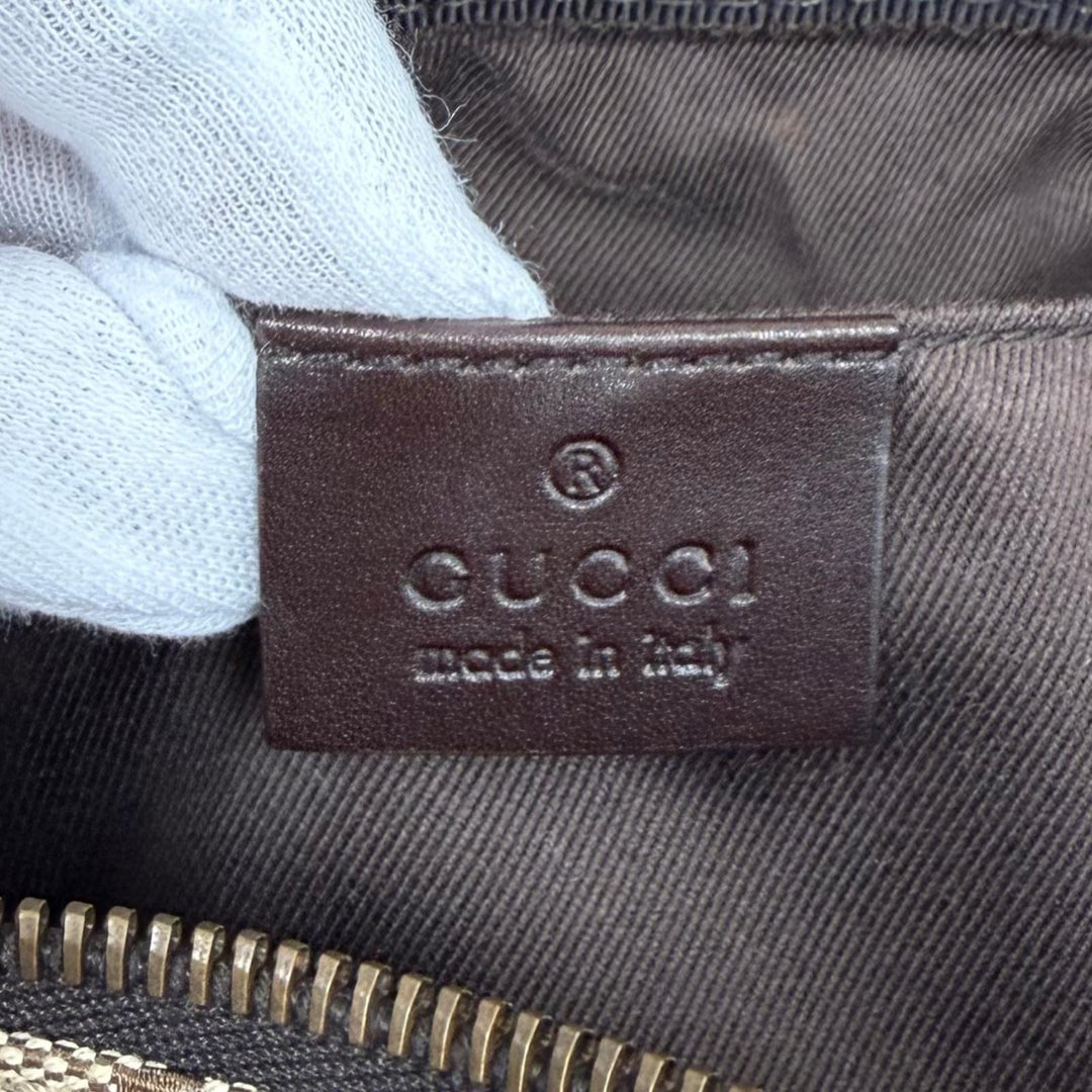 極美品★GUCCI グッチ ヴィンテージ 106646 GGキャンバス レザー使い バニティバッグ 化粧ポーチ ベージュ ブラウン 伊製 レディース