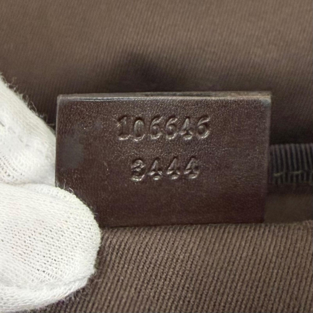 極美品★GUCCI グッチ ヴィンテージ 106646 GGキャンバス レザー使い バニティバッグ 化粧ポーチ ベージュ ブラウン 伊製 レディース