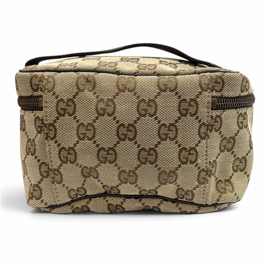 極美品★GUCCI グッチ ヴィンテージ 106646 GGキャンバス レザー使い バニティバッグ 化粧ポーチ ベージュ ブラウン 伊製 レディース
