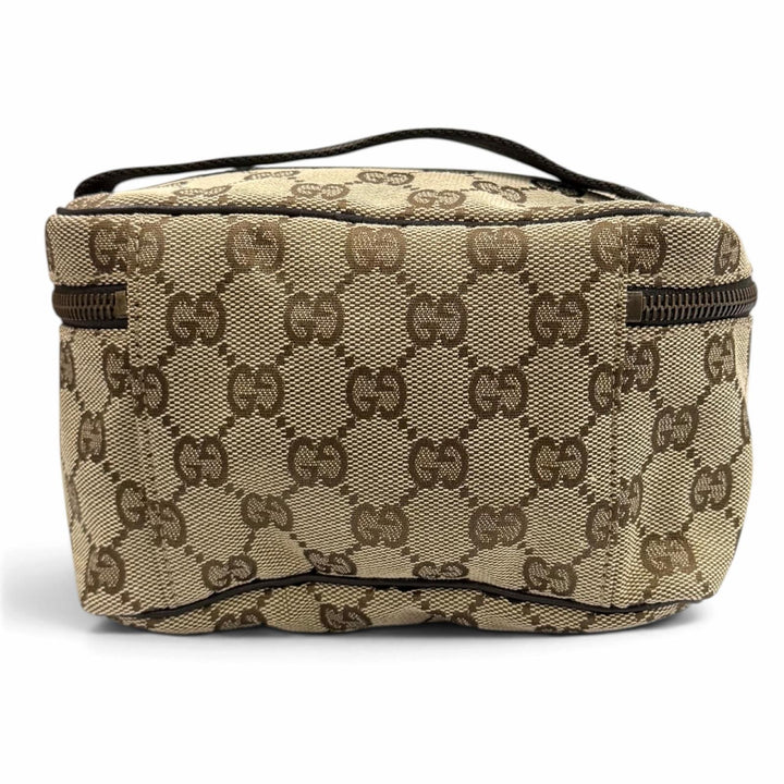 極美品★GUCCI グッチ ヴィンテージ 106646 GGキャンバス レザー使い バニティバッグ 化粧ポーチ ベージュ ブラウン 伊製 レディース
