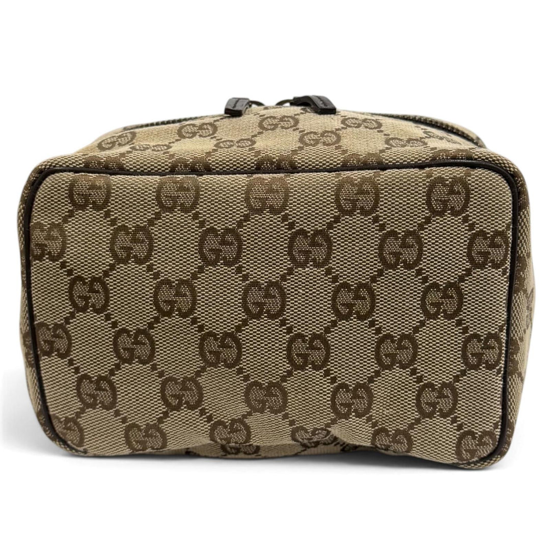 極美品★GUCCI グッチ ヴィンテージ 106646 GGキャンバス レザー使い バニティバッグ 化粧ポーチ ベージュ ブラウン 伊製 レディース