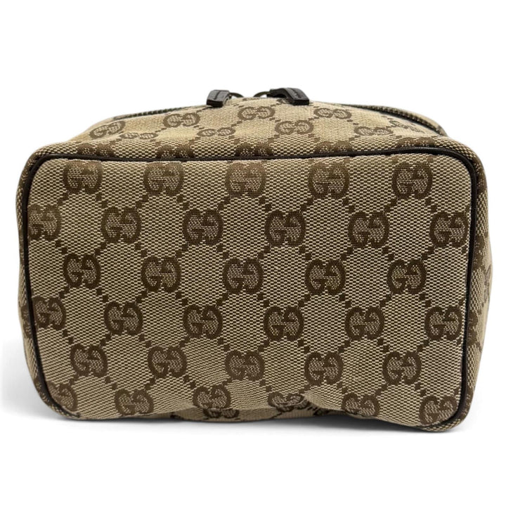 極美品★GUCCI グッチ ヴィンテージ 106646 GGキャンバス レザー使い バニティバッグ 化粧ポーチ ベージュ ブラウン 伊製 レディース
