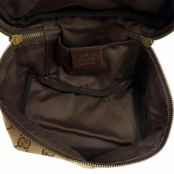 極美品★GUCCI グッチ ヴィンテージ 106646 GGキャンバス レザー使い バニティバッグ 化粧ポーチ ベージュ ブラウン 伊製 レディース
