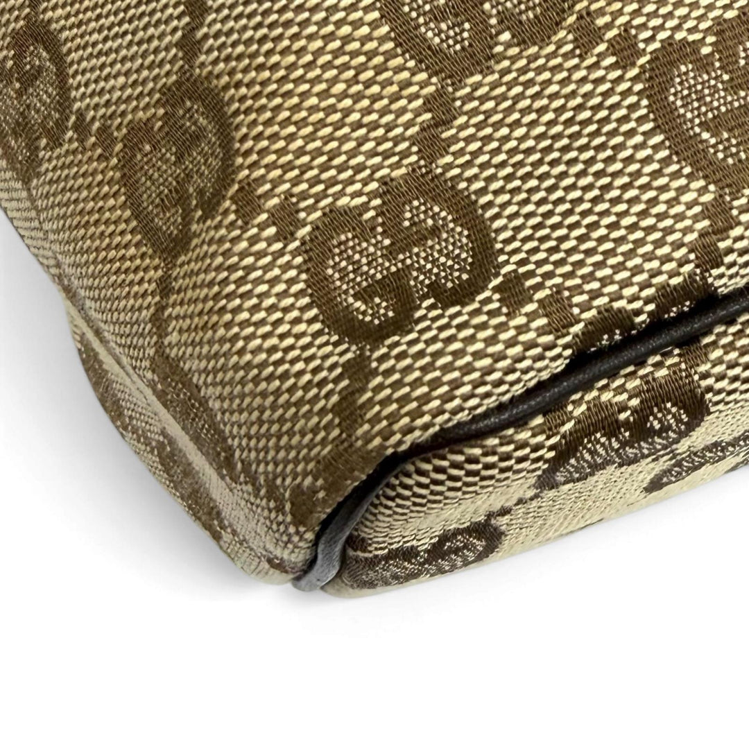 極美品★GUCCI グッチ ヴィンテージ 106646 GGキャンバス レザー使い バニティバッグ 化粧ポーチ ベージュ ブラウン 伊製 レディース
