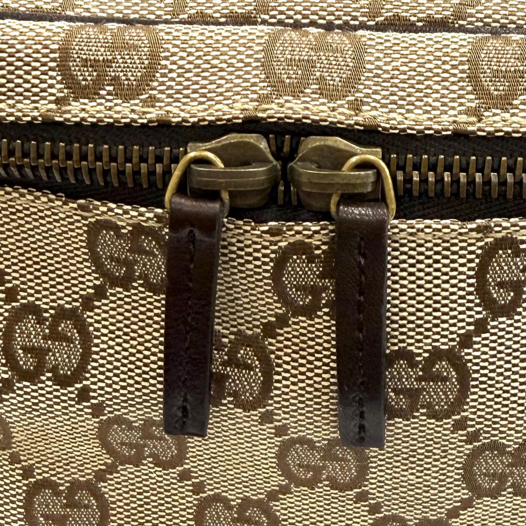 極美品★GUCCI グッチ ヴィンテージ 106646 GGキャンバス レザー使い バニティバッグ 化粧ポーチ ベージュ ブラウン 伊製 レディース