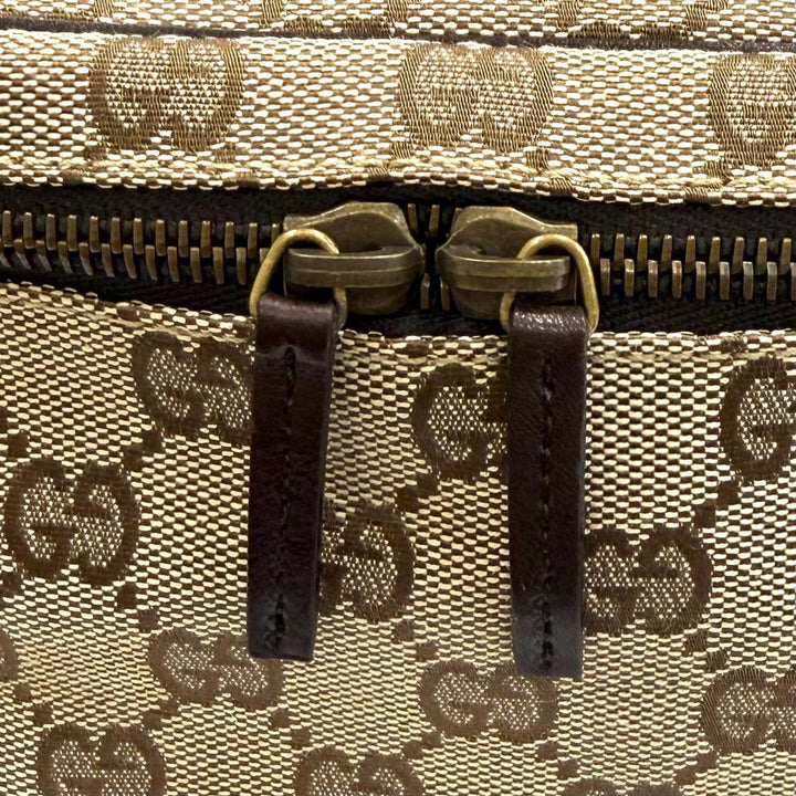 極美品★GUCCI グッチ ヴィンテージ 106646 GGキャンバス レザー使い バニティバッグ 化粧ポーチ ベージュ ブラウン 伊製 レディース