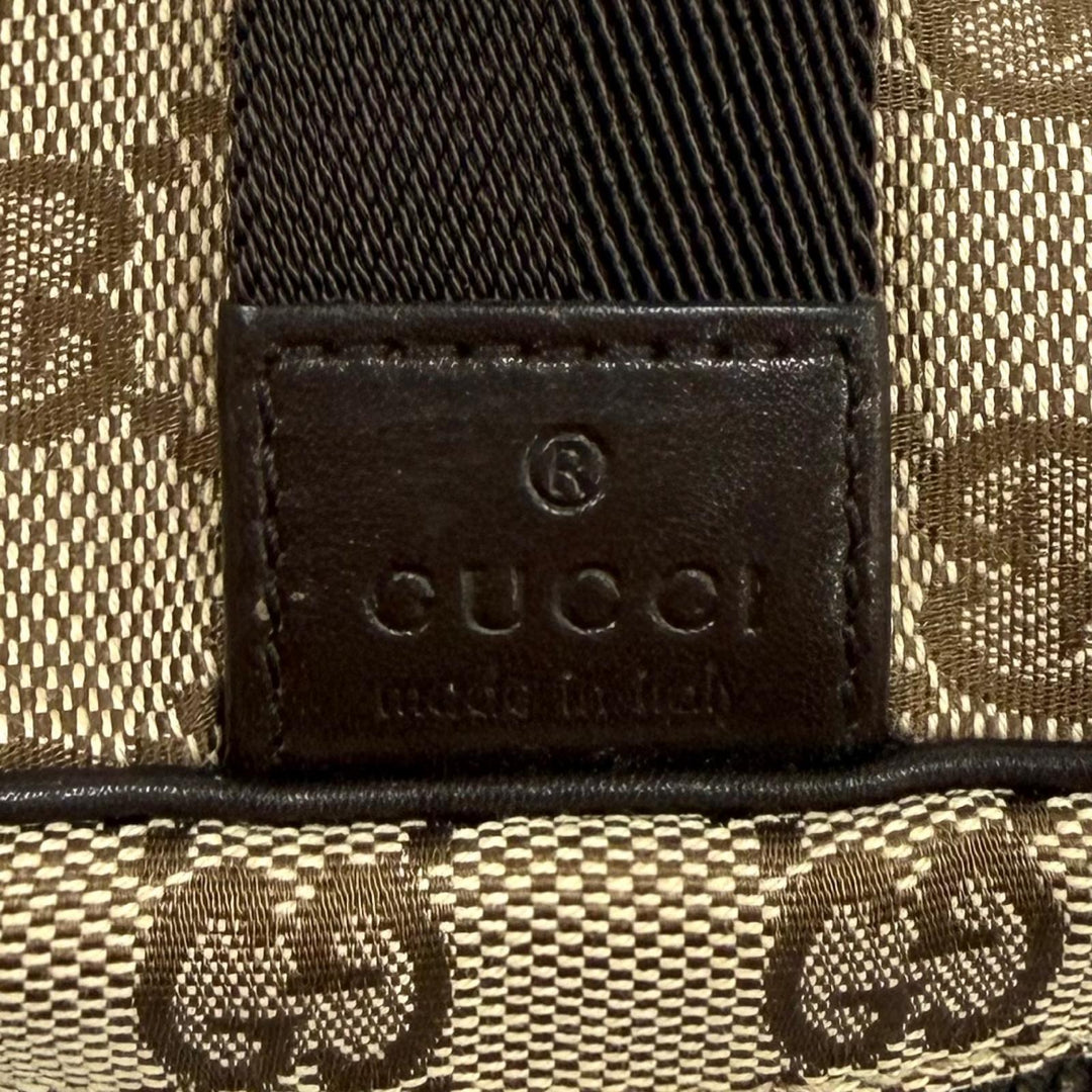 極美品★GUCCI グッチ ヴィンテージ 106646 GGキャンバス レザー使い バニティバッグ 化粧ポーチ ベージュ ブラウン 伊製 レディース