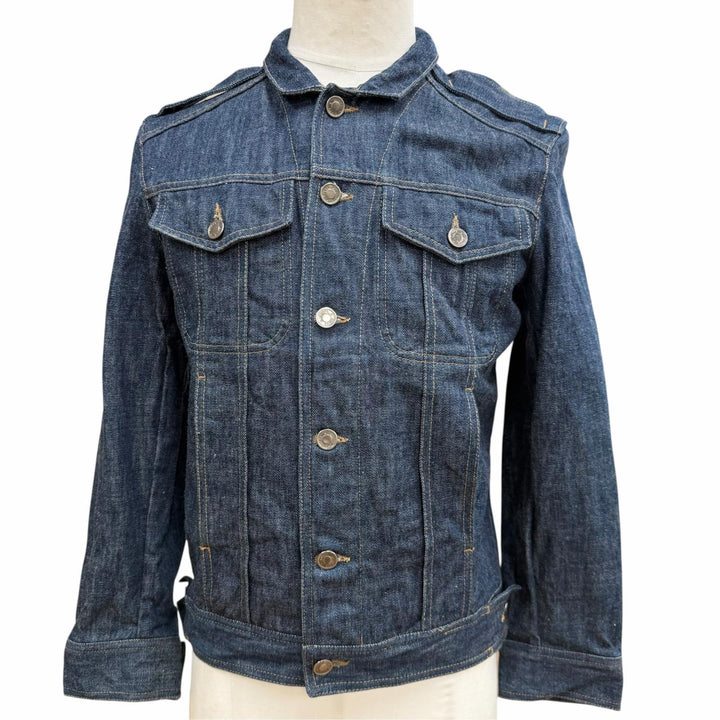 美品▼GUCCI グッチ ヴィンテージ コットン100% トムフォード期 ロゴボタン ブルゾン デニムジャケット ブルー 44 イタリア製 メンズ