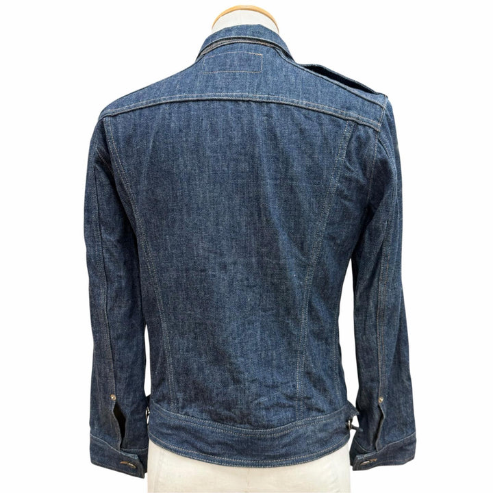 美品▼GUCCI グッチ ヴィンテージ コットン100% トムフォード期 ロゴボタン ブルゾン デニムジャケット ブルー 44 イタリア製 メンズ
