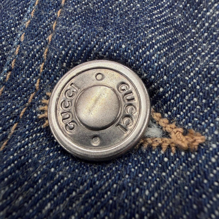 美品▼GUCCI グッチ ヴィンテージ コットン100% トムフォード期 ロゴボタン ブルゾン デニムジャケット ブルー 44 イタリア製 メンズ