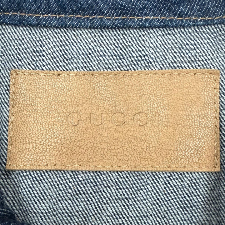 美品▼GUCCI グッチ ヴィンテージ コットン100% トムフォード期 ロゴボタン ブルゾン デニムジャケット ブルー 44 イタリア製 メンズ