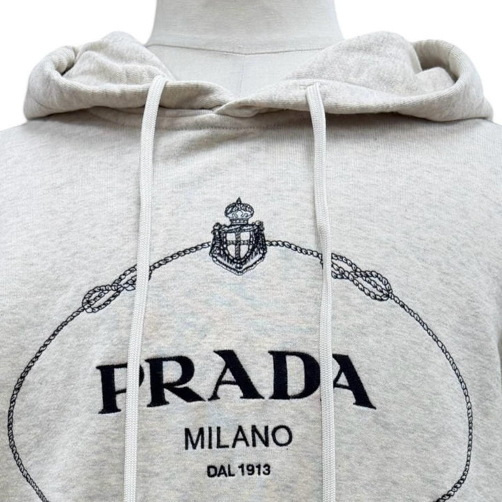 極美品▼PRADA プラダ 2023年製 UJL24B コットン100% ロゴ刺繍 フーデッド プルオーバー パーカー グレー系 S 正規品 メンズ