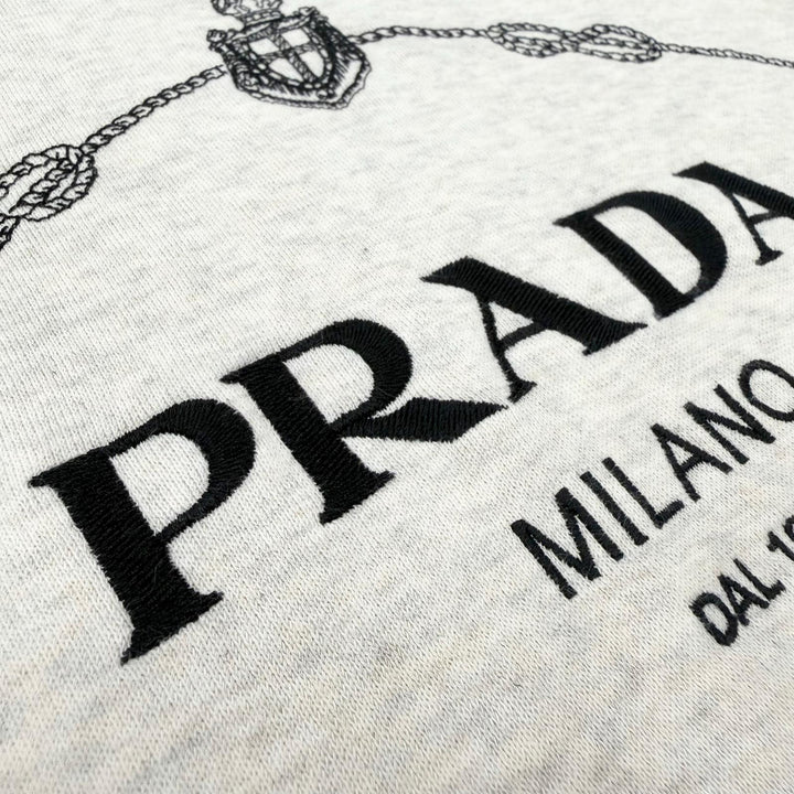 極美品▼PRADA プラダ 2023年製 UJL24B コットン100% ロゴ刺繍 フーデッド プルオーバー パーカー グレー系 S 正規品 メンズ