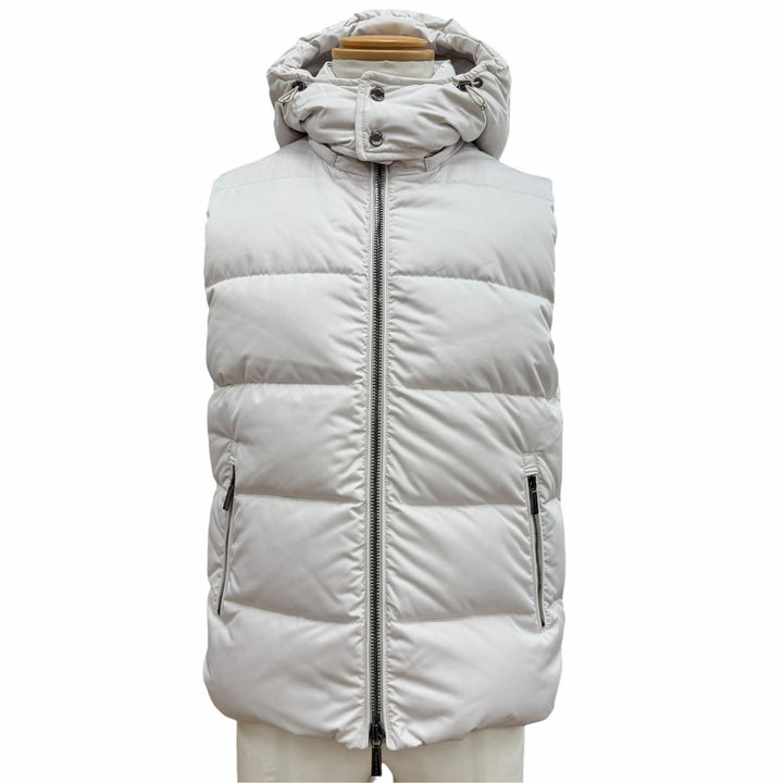 未使用品▼MOORER ムーレー FIRE-WK フーデッド WZIPUP ダウンベスト ホワイト系 46 伊製 メンズ 定価212300円 ガーメント・ハンガー付き