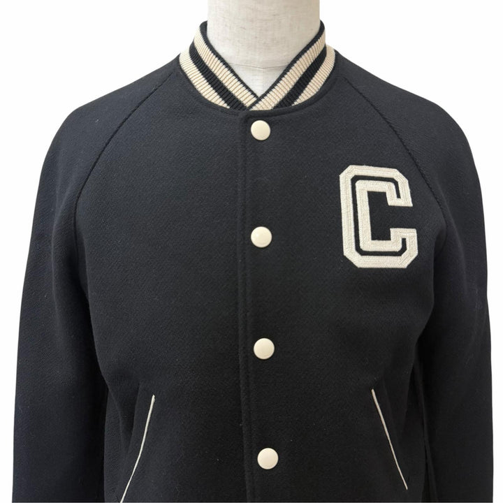 極美品□CELINE セリーヌ 2V86W896C Cロゴ カレッジ テディジャケット ボンバージャケット ブラック IT 44 イタリア製 正規品 メンズ