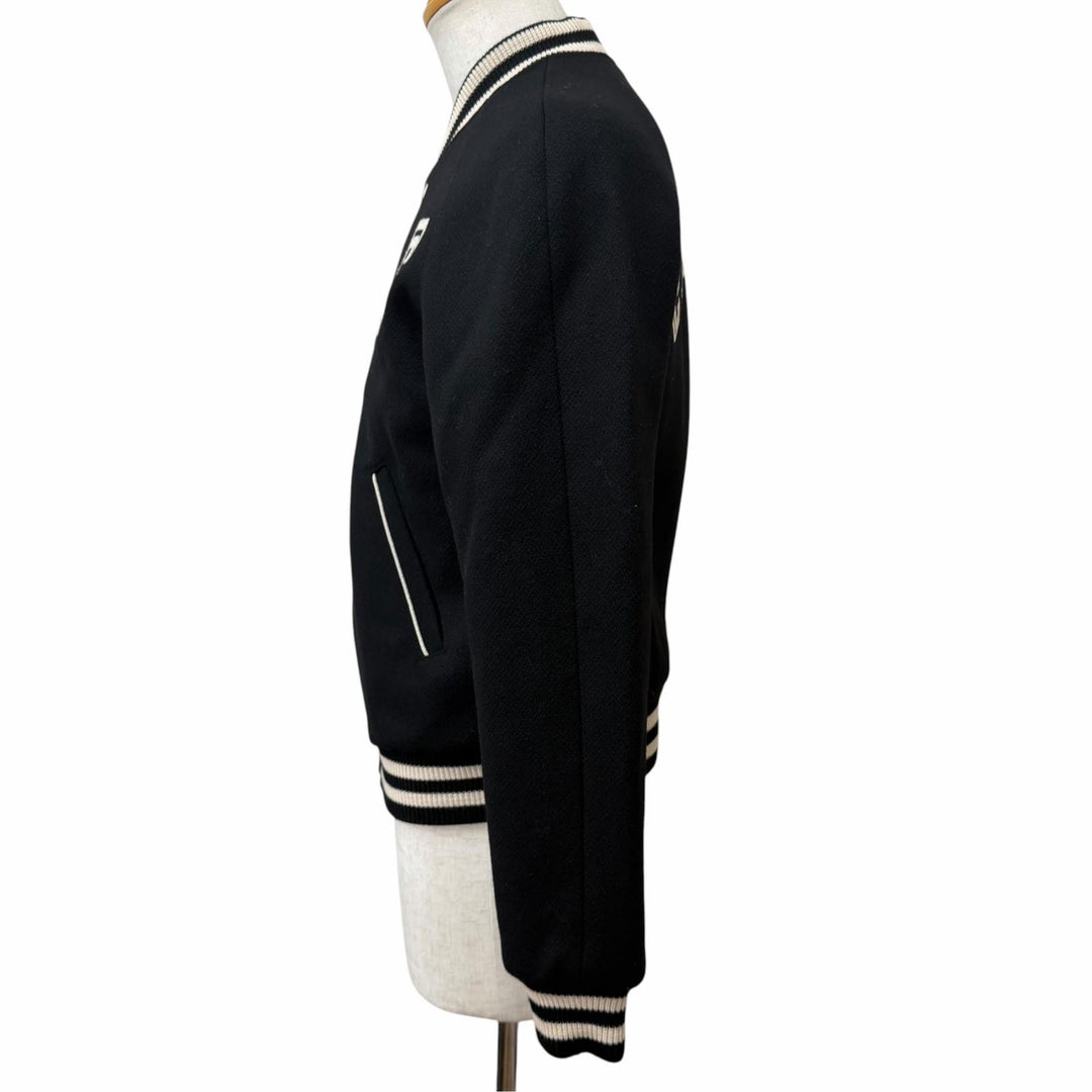 極美品□CELINE セリーヌ 2V86W896C Cロゴ カレッジ テディジャケット ボンバージャケット ブラック IT 44 イタリア製 正規品 メンズ