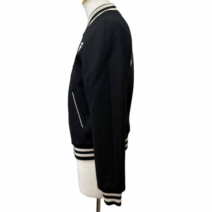 極美品□CELINE セリーヌ 2V86W896C Cロゴ カレッジ テディジャケット ボンバージャケット ブラック IT 44 イタリア製 正規品 メンズ