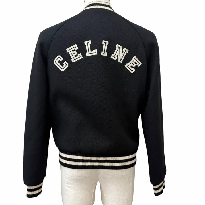 極美品□CELINE セリーヌ 2V86W896C Cロゴ カレッジ テディジャケット ボンバージャケット ブラック IT 44 イタリア製 正規品 メンズ