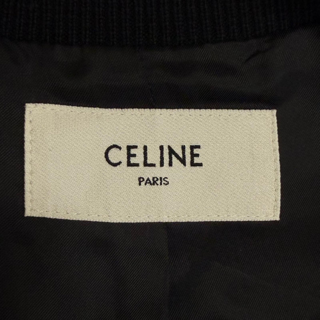 極美品□CELINE セリーヌ 2V86W896C Cロゴ カレッジ テディジャケット ボンバージャケット ブラック IT 44 イタリア製 正規品 メンズ