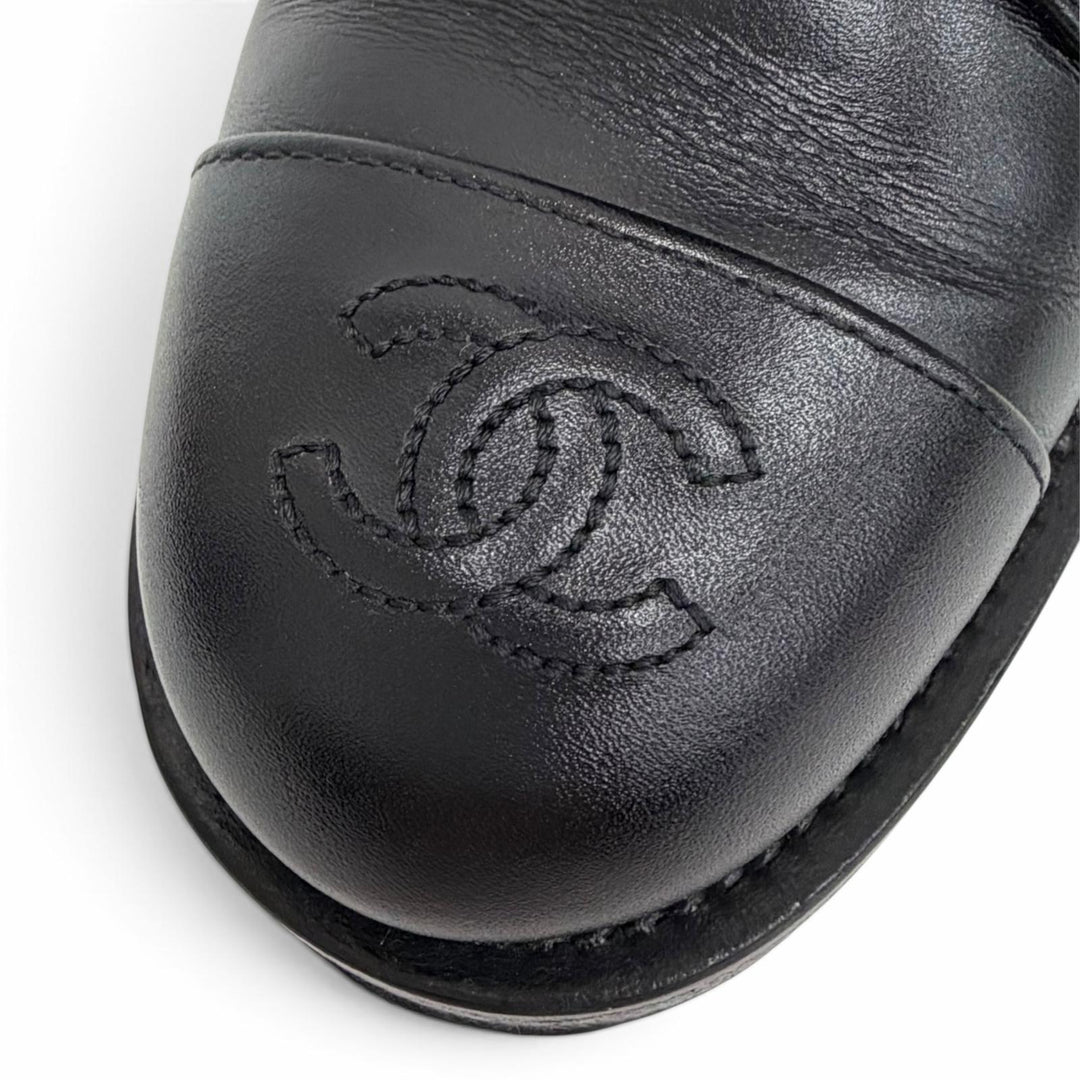 極美品△CHANEL シャネル G34953 レザー ココマークステッチ サイドジップ レースアップ ショートブーツ ブラック 36 伊製 保存袋付き