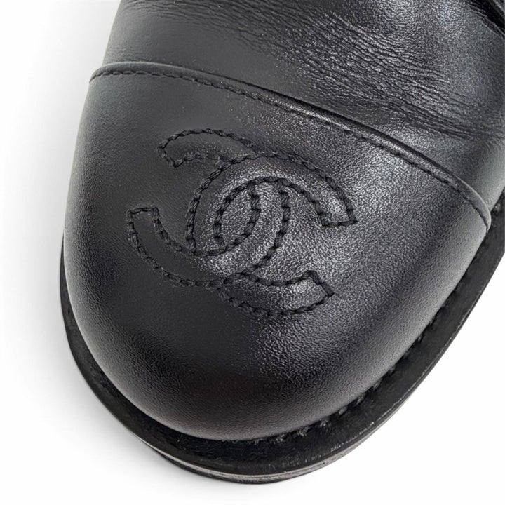 極美品△CHANEL シャネル G34953 レザー ココマークステッチ サイドジップ レースアップ ショートブーツ ブラック 36 伊製 保存袋付き