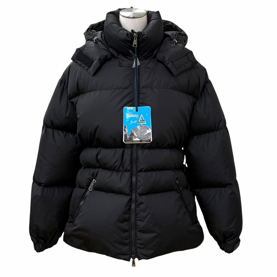 極美品★MONCLER モンクレール DANUBE ロゴ入りベルト フード付 ZIP UP ダウンジャケット アウター ブラック 1 国内正規品 レディース