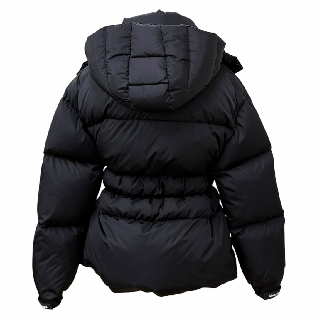 極美品★MONCLER モンクレール DANUBE ロゴ入りベルト フード付 ZIP UP ダウンジャケット アウター ブラック 1 国内正規品 レディース