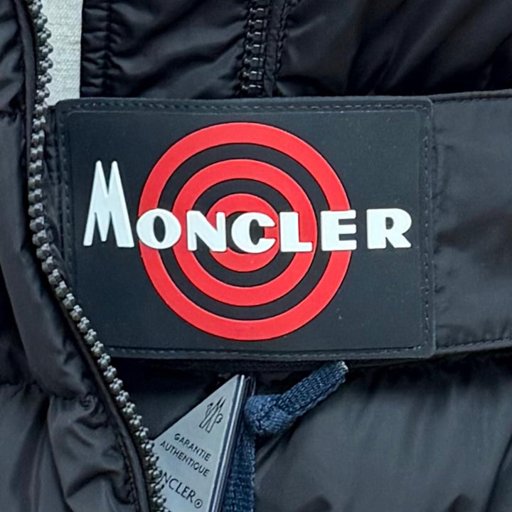 極美品★MONCLER モンクレール DANUBE ロゴ入りベルト フード付 ZIP UP ダウンジャケット アウター ブラック 1 国内正規品 レディース