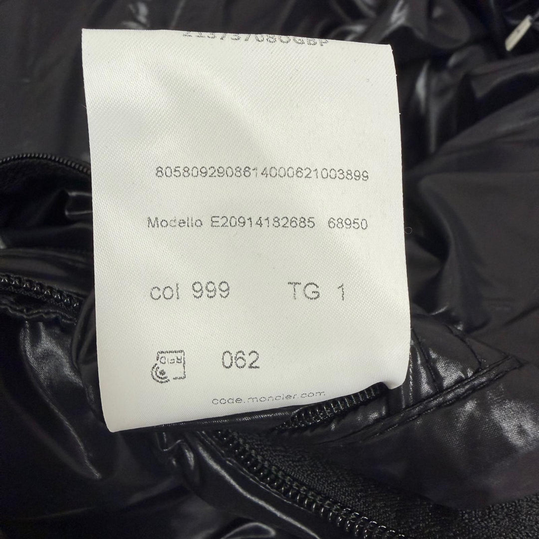 極美品□MONCLER モンクレール BUREL GIUBBOTTO ロゴ刺繍 フード入り ダウンジャケット ブラック 1 ルーマニア製 国内正規品 ハンガー付