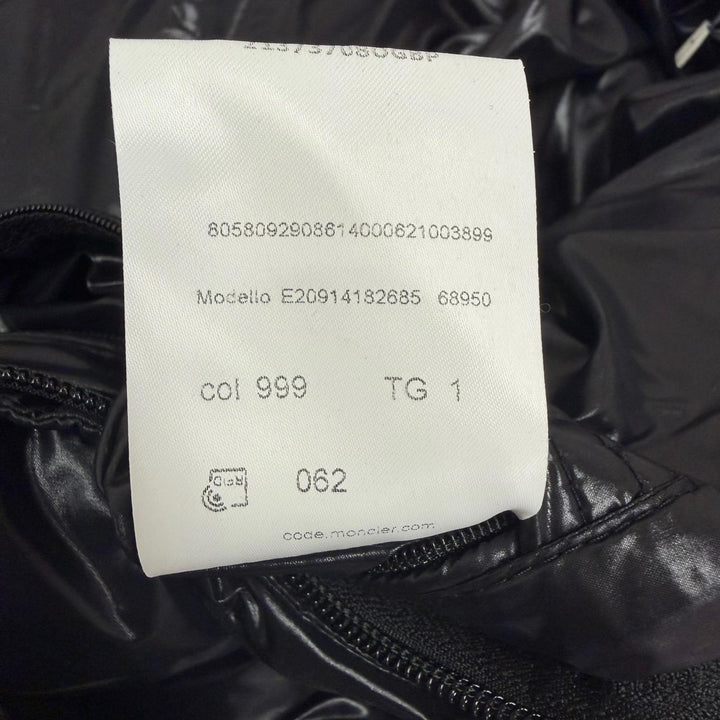 極美品□MONCLER モンクレール BUREL GIUBBOTTO ロゴ刺繍 フード入り ダウンジャケット ブラック 1 ルーマニア製 国内正規品 ハンガー付