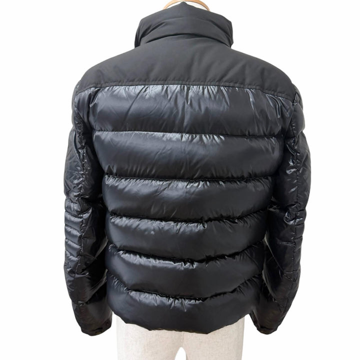 極美品□MONCLER モンクレール BUREL GIUBBOTTO ロゴ刺繍 フード入り ダウンジャケット ブラック 1 ルーマニア製 国内正規品 ハンガー付