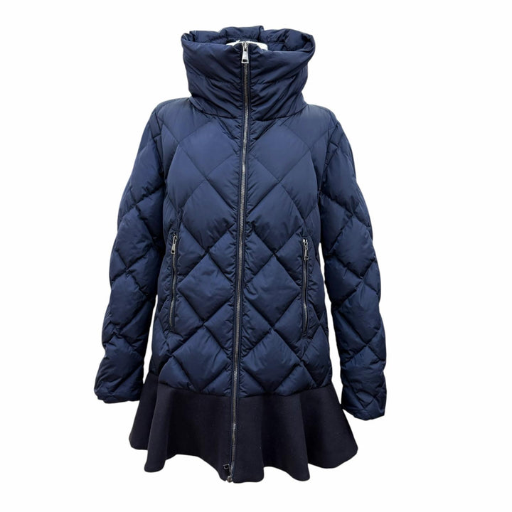 美品☆MONCLER モンクレール VOUGLANS ブーラン 裾フレア 切り替えデザイン ZIP UP ダウンコート ネイビー 2 国内正規品 レディース