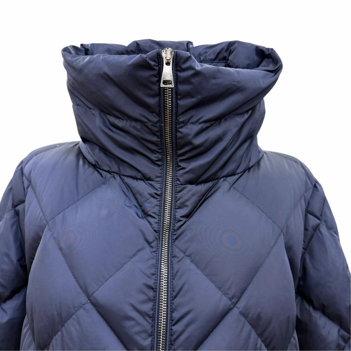 美品☆MONCLER モンクレール VOUGLANS ブーラン 裾フレア 切り替えデザイン ZIP UP ダウンコート ネイビー 2 国内正規品 レディース