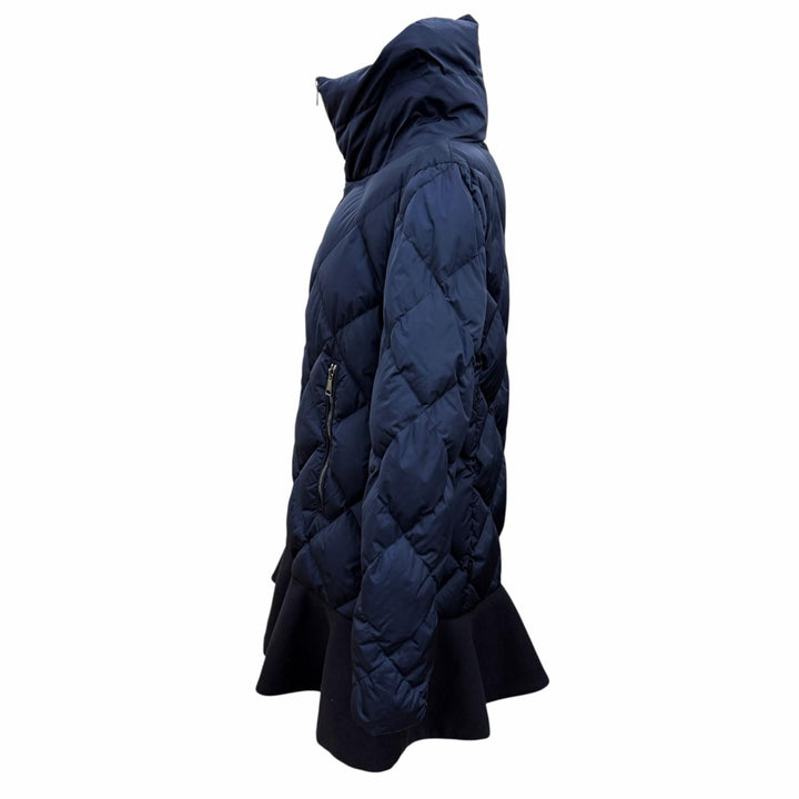 美品☆MONCLER モンクレール VOUGLANS ブーラン 裾フレア 切り替えデザイン ZIP UP ダウンコート ネイビー 2 国内正規品 レディース
