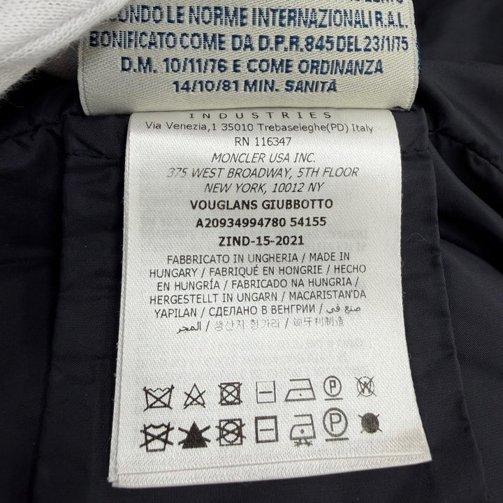 美品☆MONCLER モンクレール VOUGLANS ブーラン 裾フレア 切り替えデザイン ZIP UP ダウンコート ネイビー 2 国内正規品 レディース