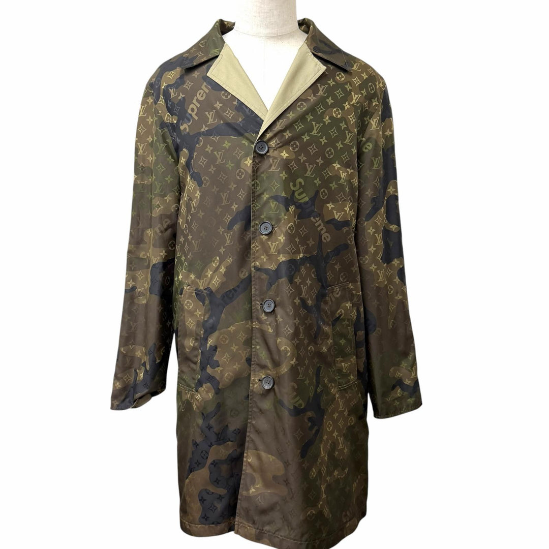 極美品□LOUIS VUITTON Supreme ルイヴィトン シュプリーム シルク混 リバーシブルコート ベージュ カモフラ 52 イタリア製 正規品