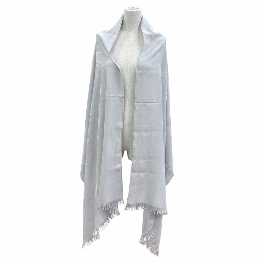 未使用品★HERMES エルメス 262494S 57 ニューリブリス カシミヤ シルク混 GRIS/NUAGE フリンジ 大判 ストール マフラー ショール 箱付