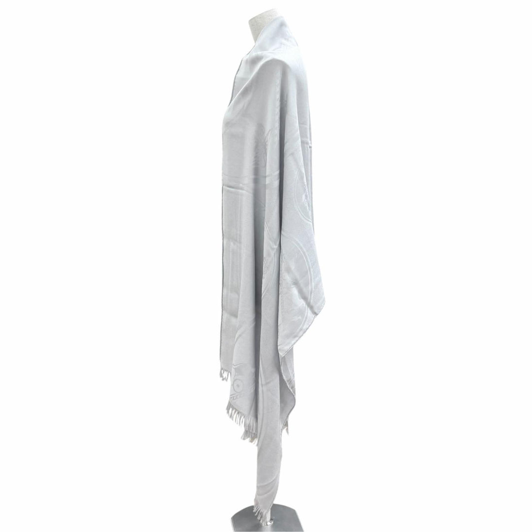 未使用品★HERMES エルメス 262494S 57 ニューリブリス カシミヤ シルク混 GRIS/NUAGE フリンジ 大判 ストール マフラー ショール 箱付