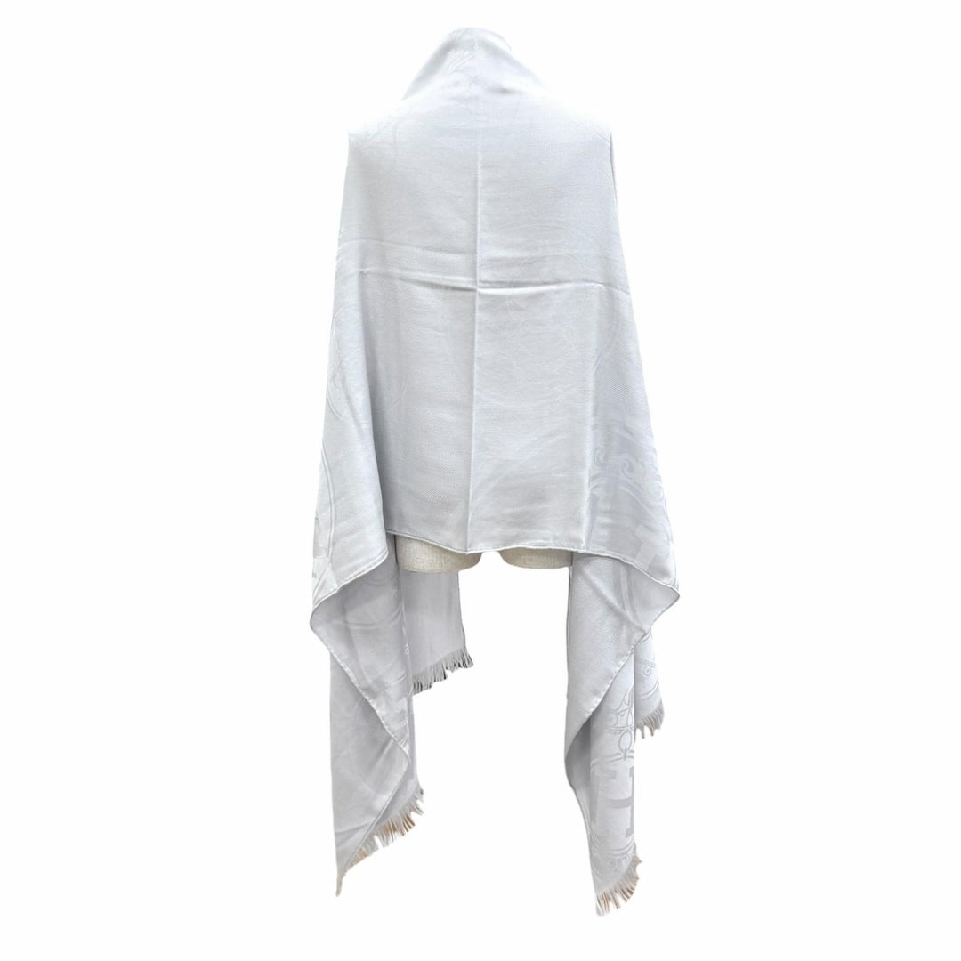未使用品★HERMES エルメス 262494S 57 ニューリブリス カシミヤ シルク混 GRIS/NUAGE フリンジ 大判 ストール マフラー ショール 箱付