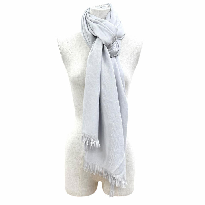 未使用品★HERMES エルメス 262494S 57 ニューリブリス カシミヤ シルク混 GRIS/NUAGE フリンジ 大判 ストール マフラー ショール 箱付