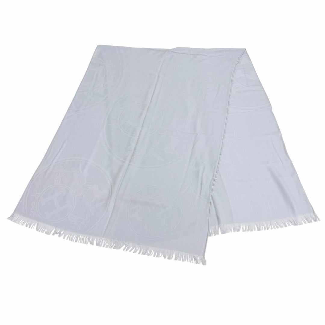 未使用品★HERMES エルメス 262494S 57 ニューリブリス カシミヤ シルク混 GRIS/NUAGE フリンジ 大判 ストール マフラー ショール 箱付