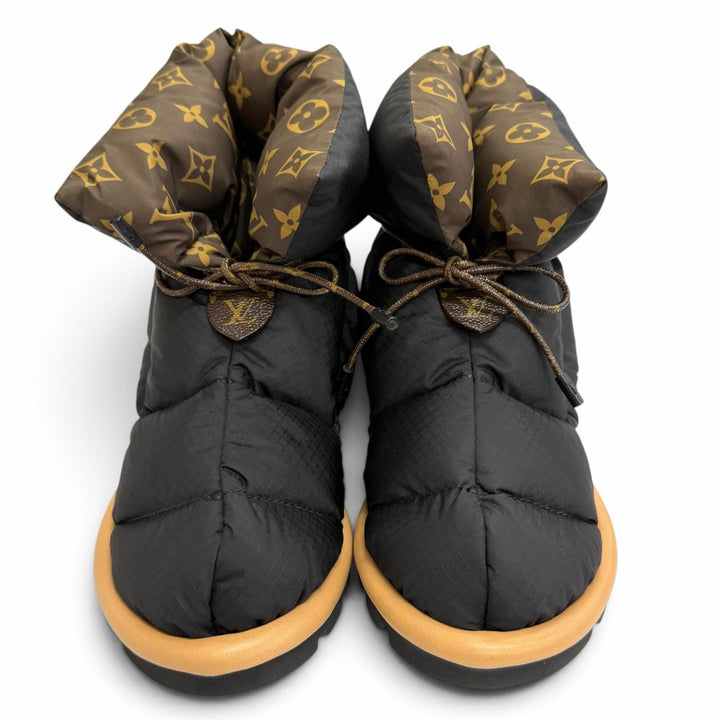 極美品△LOUIS VUITTON ルイヴィトン 1A8T3F ピロー ライン モノグラム スノーブーツ ショートブーツ アンクルブーツ ブラック 35 伊製