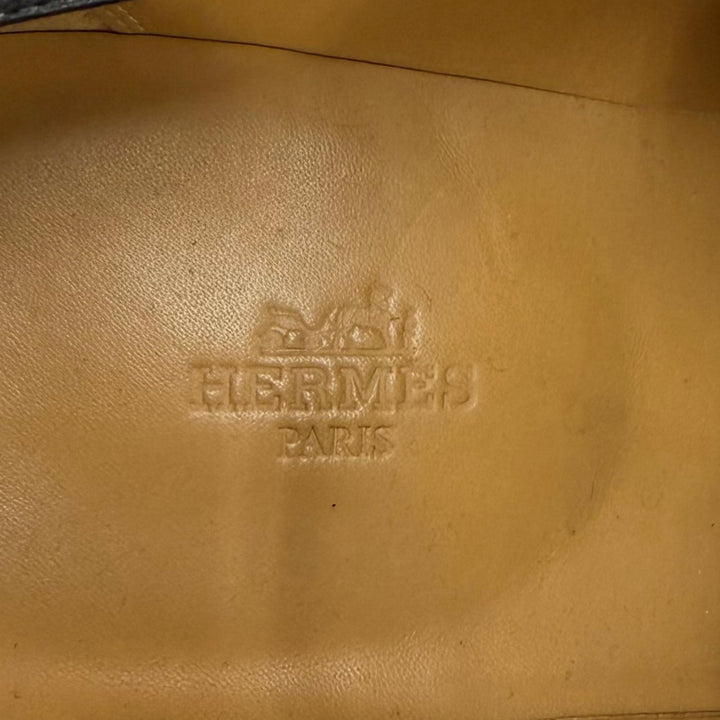 美品▼HERMES エルメス シルバー金具 モンクストラップ Uチップ レザーシューズ ブラック IT 42 イタリア製 メンズ 箱・保存袋付き