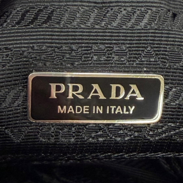 極美品★PRADA プラダ 1NE043 Terry Cloth トライアングルロゴ パイルバッグ ハンドバッグ ネイビー イタリア製 レディース