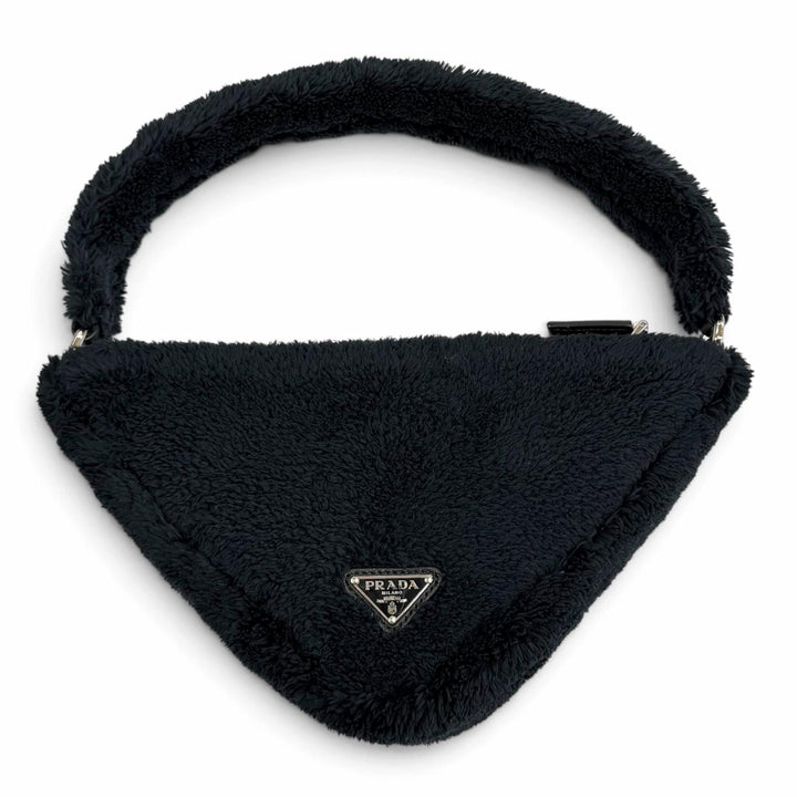 極美品★PRADA プラダ 1NE043 Terry Cloth トライアングルロゴ パイルバッグ ハンドバッグ ネイビー イタリア製 レディース