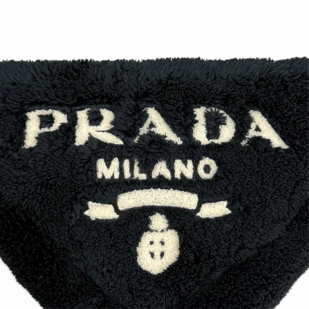 極美品★PRADA プラダ 1NE043 Terry Cloth トライアングルロゴ パイルバッグ ハンドバッグ ネイビー イタリア製 レディース