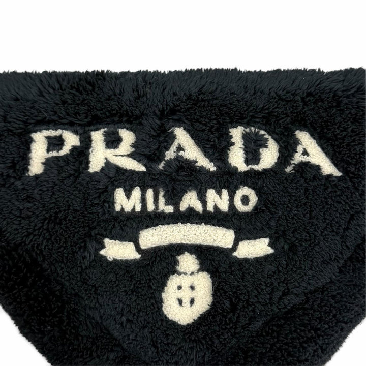 極美品★PRADA プラダ 1NE043 Terry Cloth トライアングルロゴ パイルバッグ ハンドバッグ ネイビー イタリア製 レディース